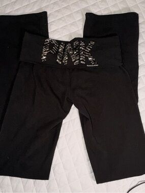 Victoria's Secret PINK Black Sequin Fold overs Yoga Pants